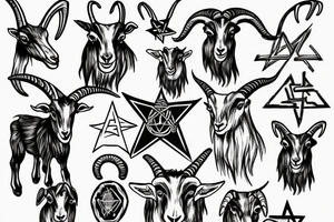 goat head with inverted cross and pentagram tattoo idea