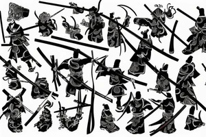 samurai with two katanas standing with his back tattoo idea