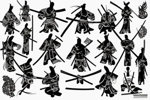 samurai with two katanas standing with his back tattoo idea