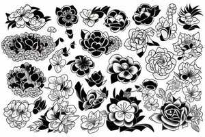 Flowers in Japanese style and little Darth wader inside tattoo idea
