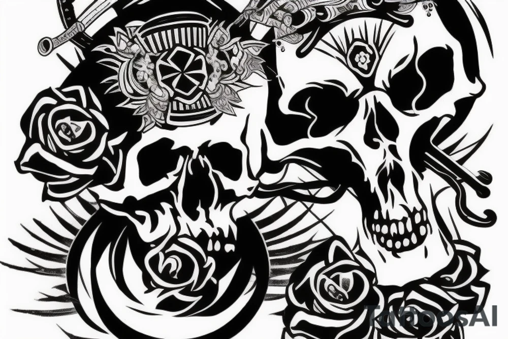 skull in samurai hat tattoo idea