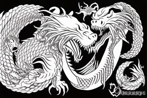 Ouroboros in the form of a bear and a dragon who are trying to bite each other tattoo idea