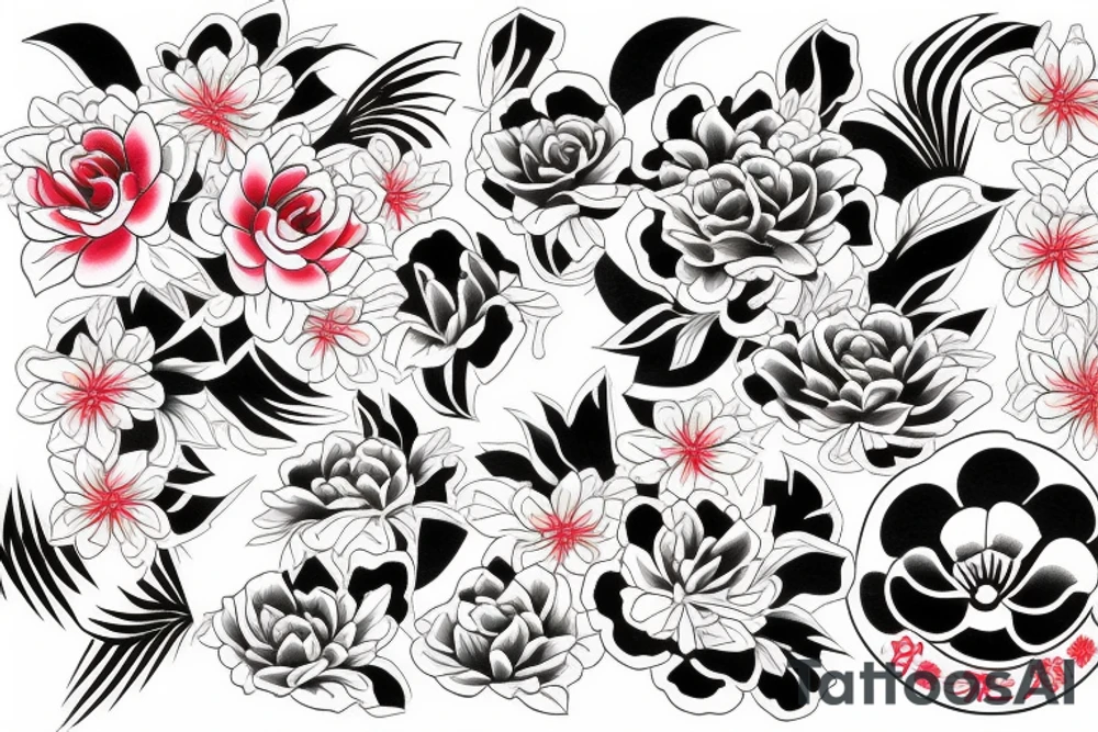 Flowers in Japanese style and little Darth wader inside tattoo idea