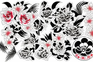 Flowers in Japanese style and little Darth wader inside tattoo idea