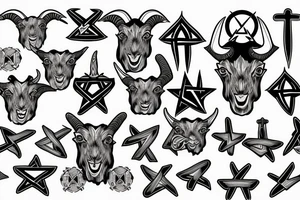 goat head with inverted cross and pentagram tattoo idea