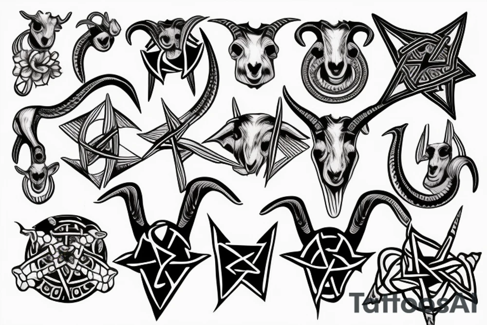 goat head with inverted cross and pentagram tattoo idea