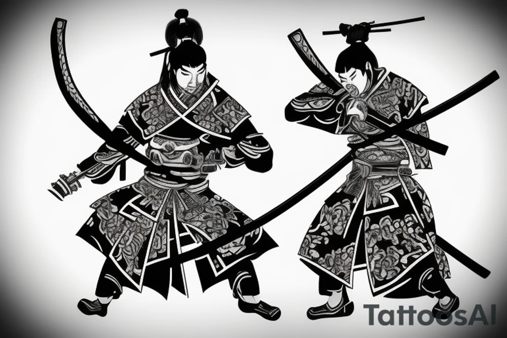samurai with two katanas standing with his back tattoo idea samurai with two katanas standing with his back tattoo idea