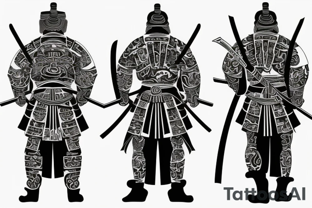 samurai with two katanas standing with his back tattoo idea samurai with two katanas standing with his back tattoo idea
