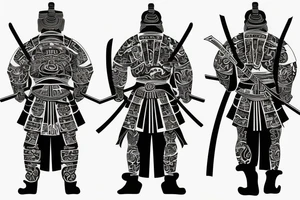 samurai with two katanas standing with his back tattoo idea