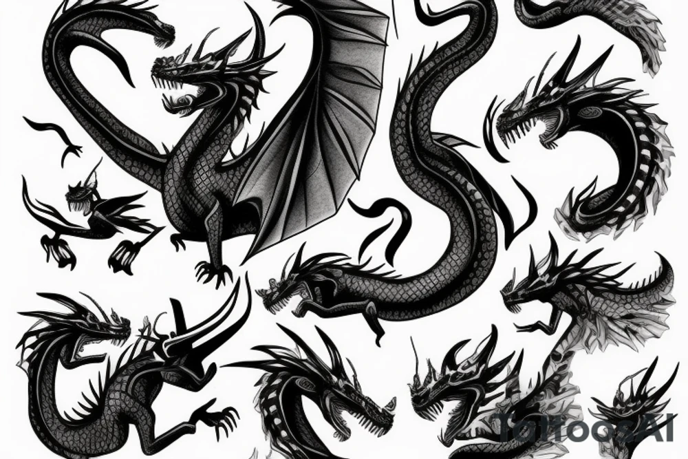 Black dragón with blue eyes tattoo idea