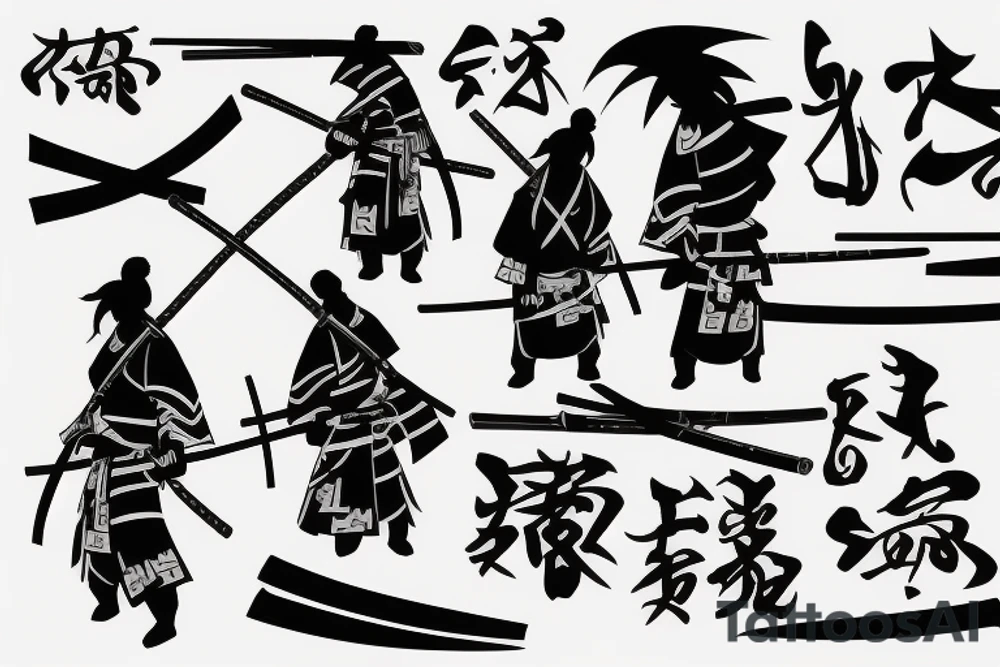 samurai with two katanas standing with his back tattoo idea