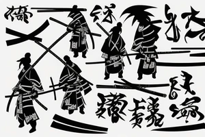 samurai with two katanas standing with his back tattoo idea