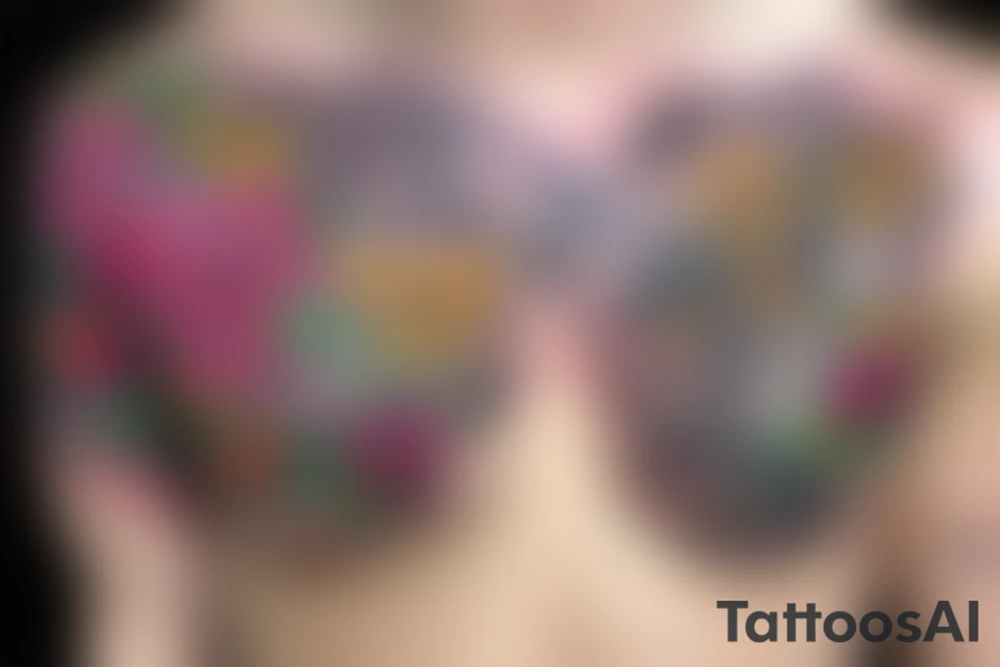 Fun, chest, gun, Flowers tattoo idea