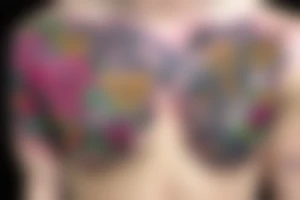 Fun, chest, gun, Flowers tattoo idea
