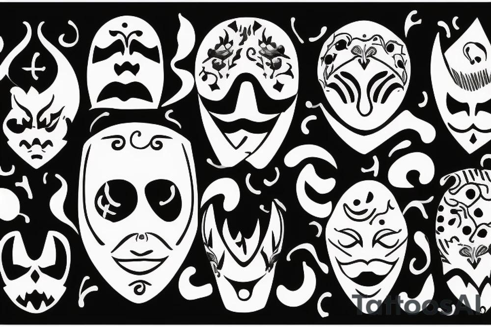 Two masks. One is evil, the other is good. There's a ribbon that says "You'll Never Walk Alone. tattoo idea