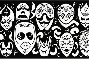 Two masks. One is evil, the other is good. There's a ribbon that says "You'll Never Walk Alone. tattoo idea