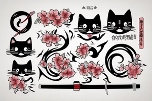 Cat with katana and sakura tattoo idea