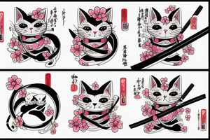 Cat with katana and sakura tattoo idea