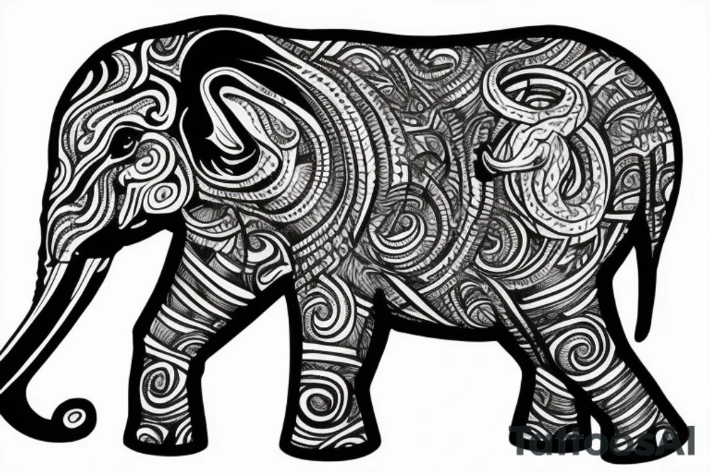 Elephant, snake, stars tattoo idea