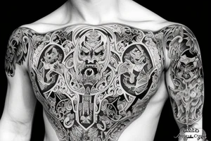 Devil and angels rolling dice and the quote says devil rolls the dice, angels roll their eyes in neo traditional style tattoo idea