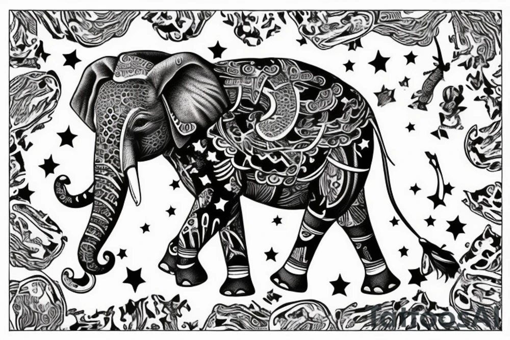 Elephant, snake, stars tattoo idea