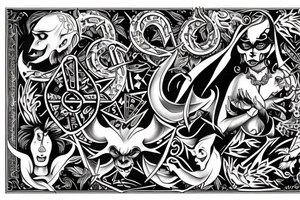 Devil and angels rolling dice and the quote says devil rolls the dice, angels roll their eyes in neo traditional style tattoo idea