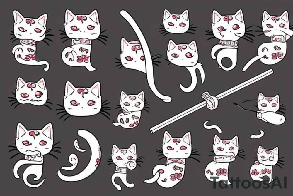 Cat with katana and sakura tattoo idea