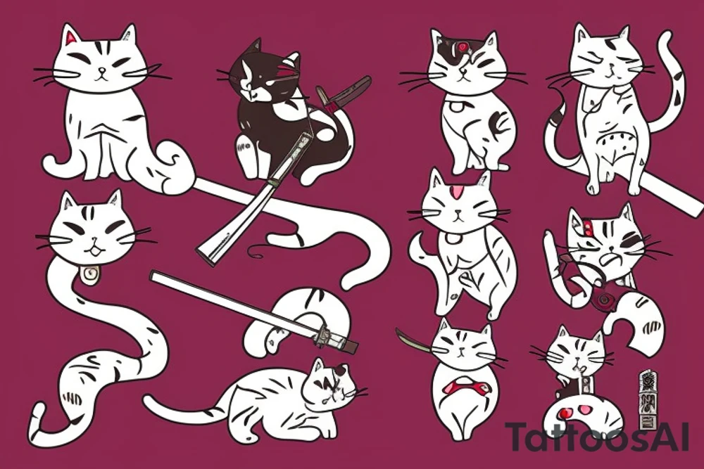 Cat with katana and sakura tattoo idea