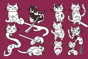 Cat with katana and sakura tattoo idea