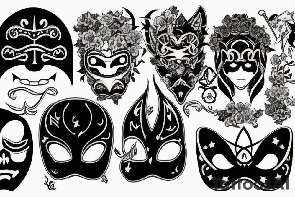 Two masks. One is evil, the other is good. There's a ribbon that says "You'll Never Walk Alone. tattoo idea