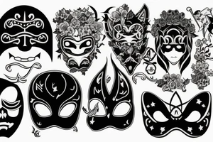 Two masks. One is evil, the other is good. There's a ribbon that says "You'll Never Walk Alone. tattoo idea