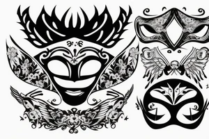 Two masks. One is evil, the other is good. There's a ribbon that says "You'll Never Walk Alone. tattoo idea