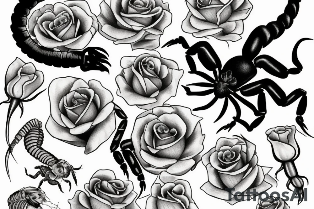 Scorpion with roses tattoo idea