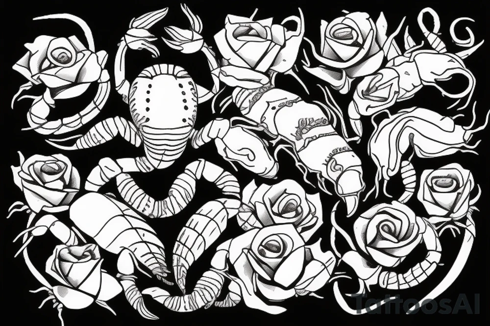 Scorpion with roses tattoo idea