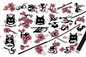 Cat with katana and sakura tattoo idea