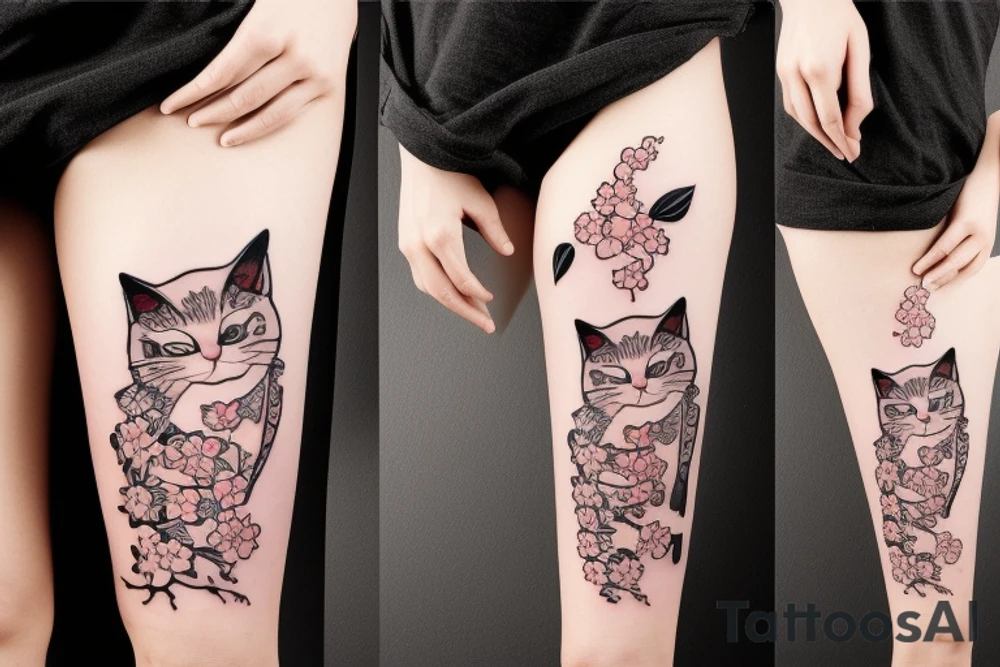 Cat with katana and sakura tattoo idea