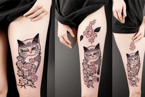 Cat with katana and sakura tattoo idea