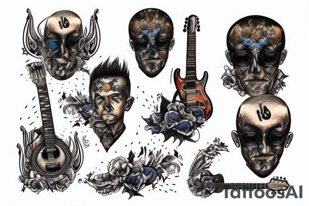 Guitar in the blue flames tattoo idea