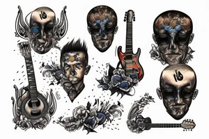 Guitar in the blue flames tattoo idea