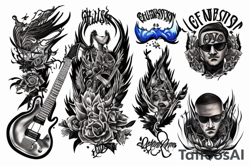 Guitar in the blue flames tattoo idea