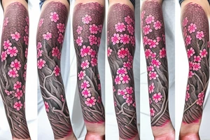 intertwined branches of cherry blossoms with big flowers tattoo idea