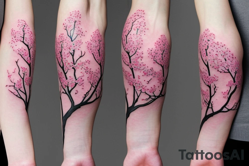 intertwined branches of cherry blossoms with big flowers tattoo idea