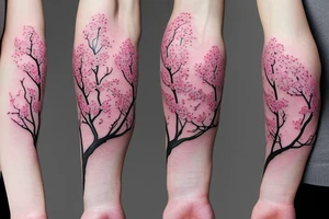 intertwined branches of cherry blossoms with big flowers tattoo idea