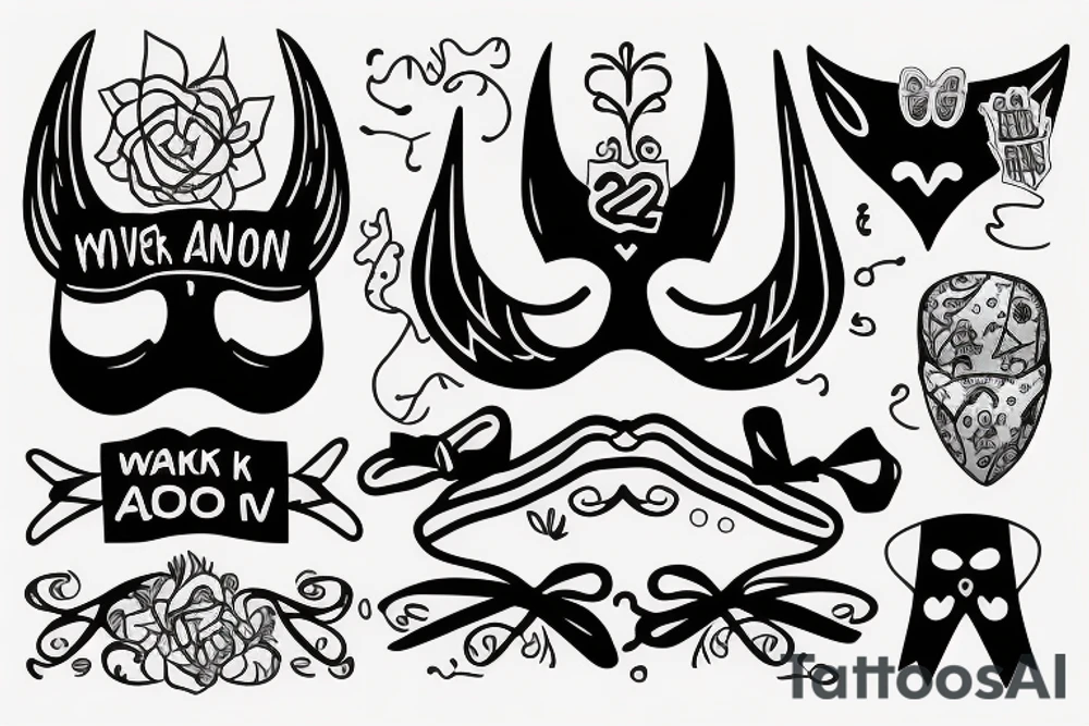 Two masks with a ribbon that says "You'll never walk alone" tattoo idea