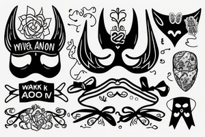 Two masks with a ribbon that says "You'll never walk alone" tattoo idea
