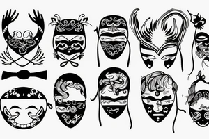 Two masks with a ribbon that says "You'll never walk alone" tattoo idea