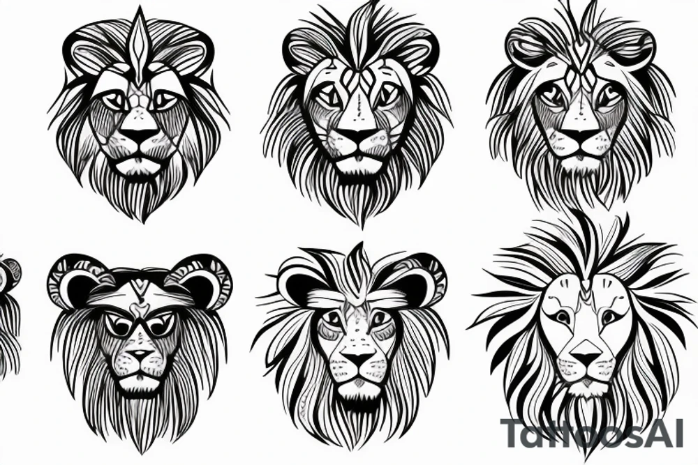 small simple lion, in fine lines, cartoon and cute tattoo idea