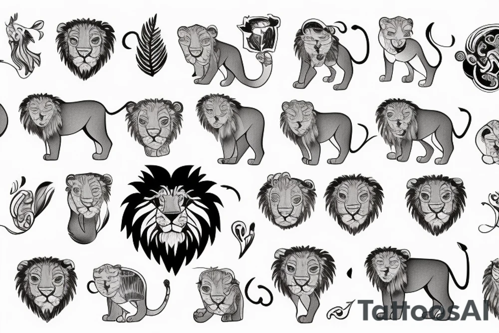 small simple lion, in fine lines, cartoon and cute tattoo idea