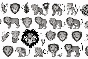 small simple lion, in fine lines, cartoon and cute tattoo idea