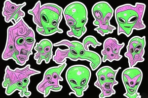 Green alien with giant pink vomit tattoo idea